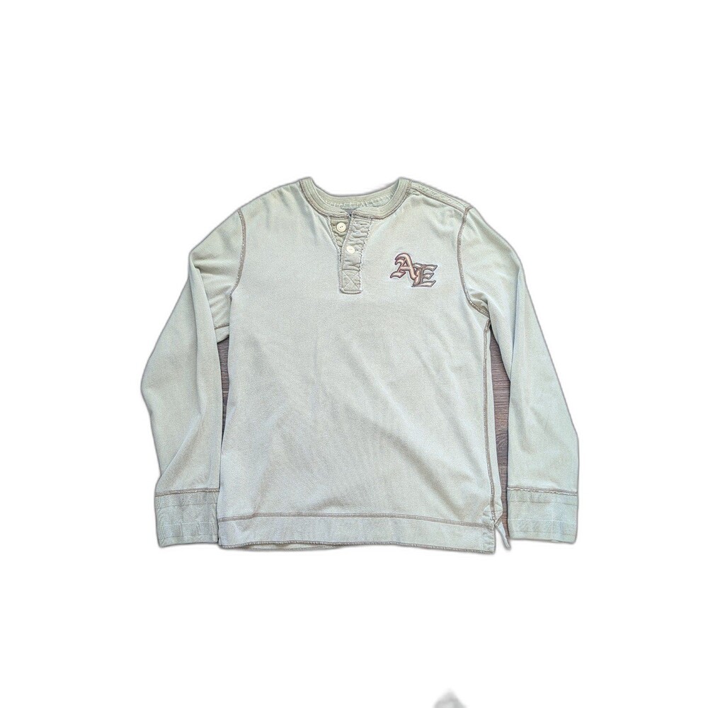 Vintage Y2K American Eagle Men's Long Sleeve Henley Pullover Embroidered Logo M